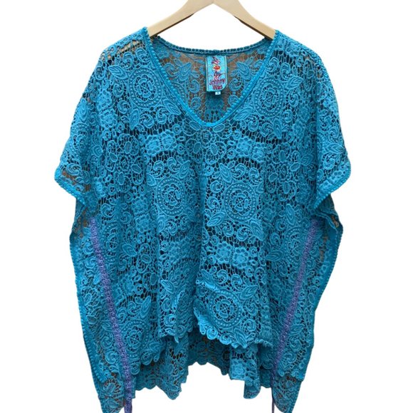 Johnny Was Turqoise Lace Top with Lilac Trim | Oversized - Picture 1 of 6